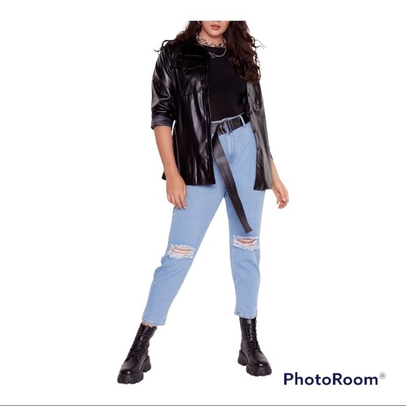 Nasty Gal Mom's The Word Plus High-Waisted Jeans Ripped Knee Size 20 - Picture 4 of 14